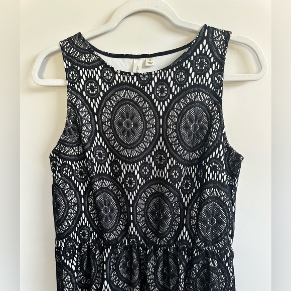 ❤️ Tacera Elegant Black and White Patterned Mini Dress Size Large - Picture 1 of 6